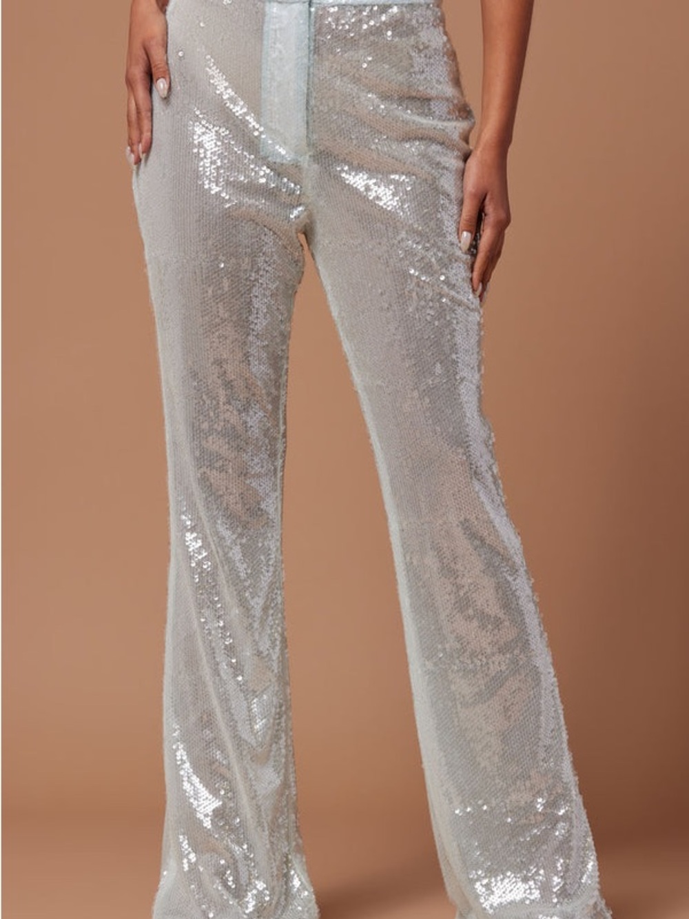 Fashion Nova Silver Sequin Boot Cut Pants